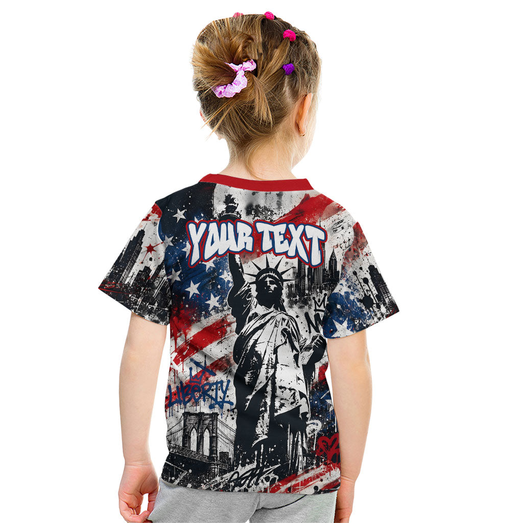 Personalized New York Statue Of Liberty Kid T Shirt Grunge Street Art NYC Skyline American Pride