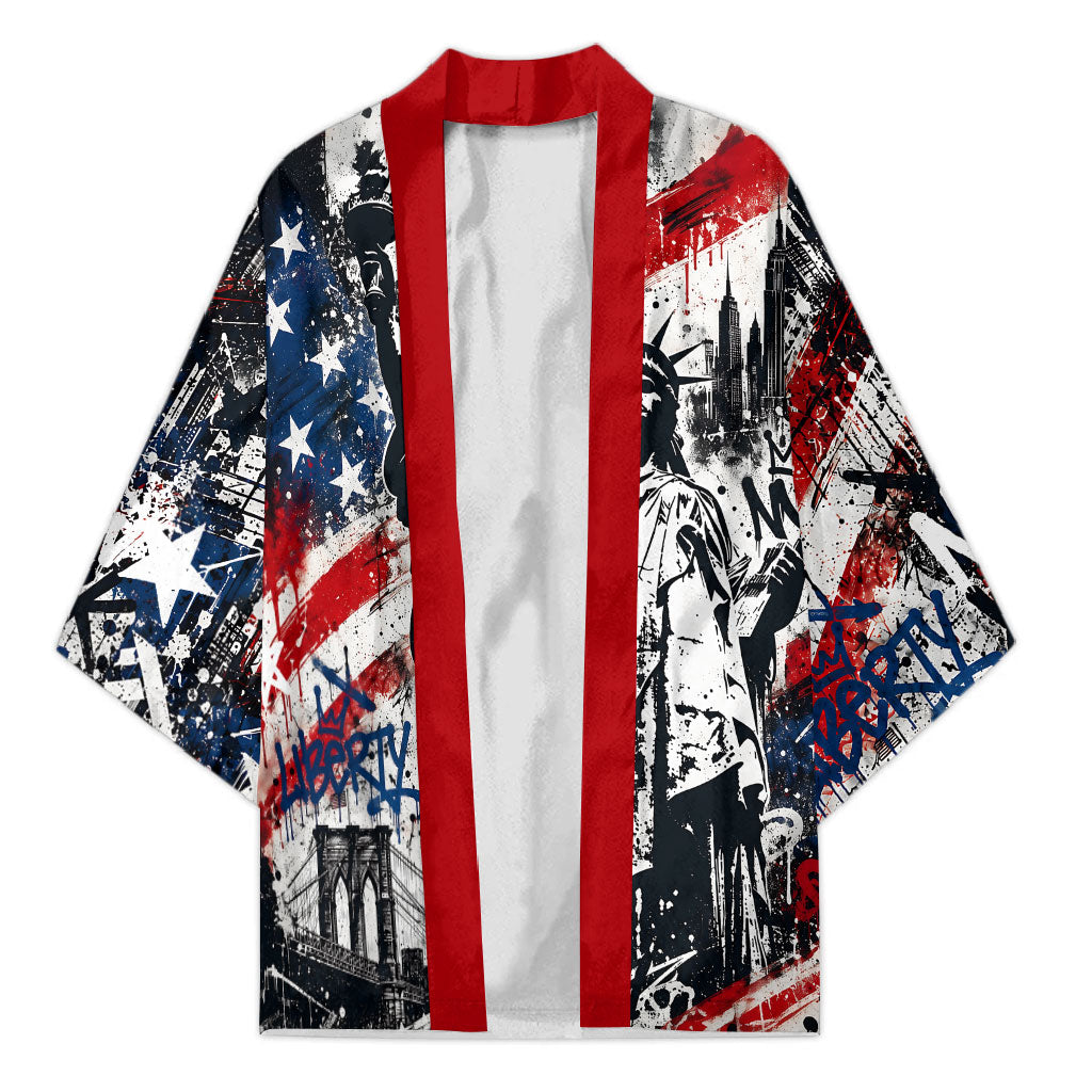 Personalized New York Statue Of Liberty Kimono Grunge Street Art NYC Skyline American Pride