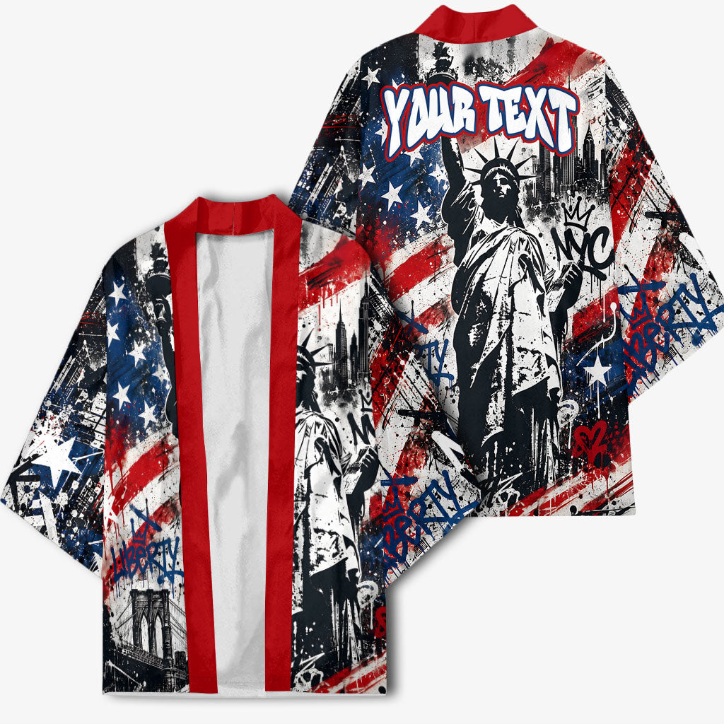 Personalized New York Statue Of Liberty Kimono Grunge Street Art NYC Skyline American Pride