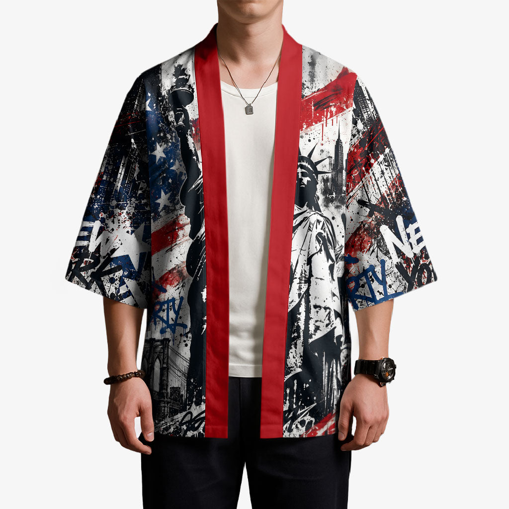 Personalized New York Statue Of Liberty Kimono Grunge Street Art NYC Skyline American Pride