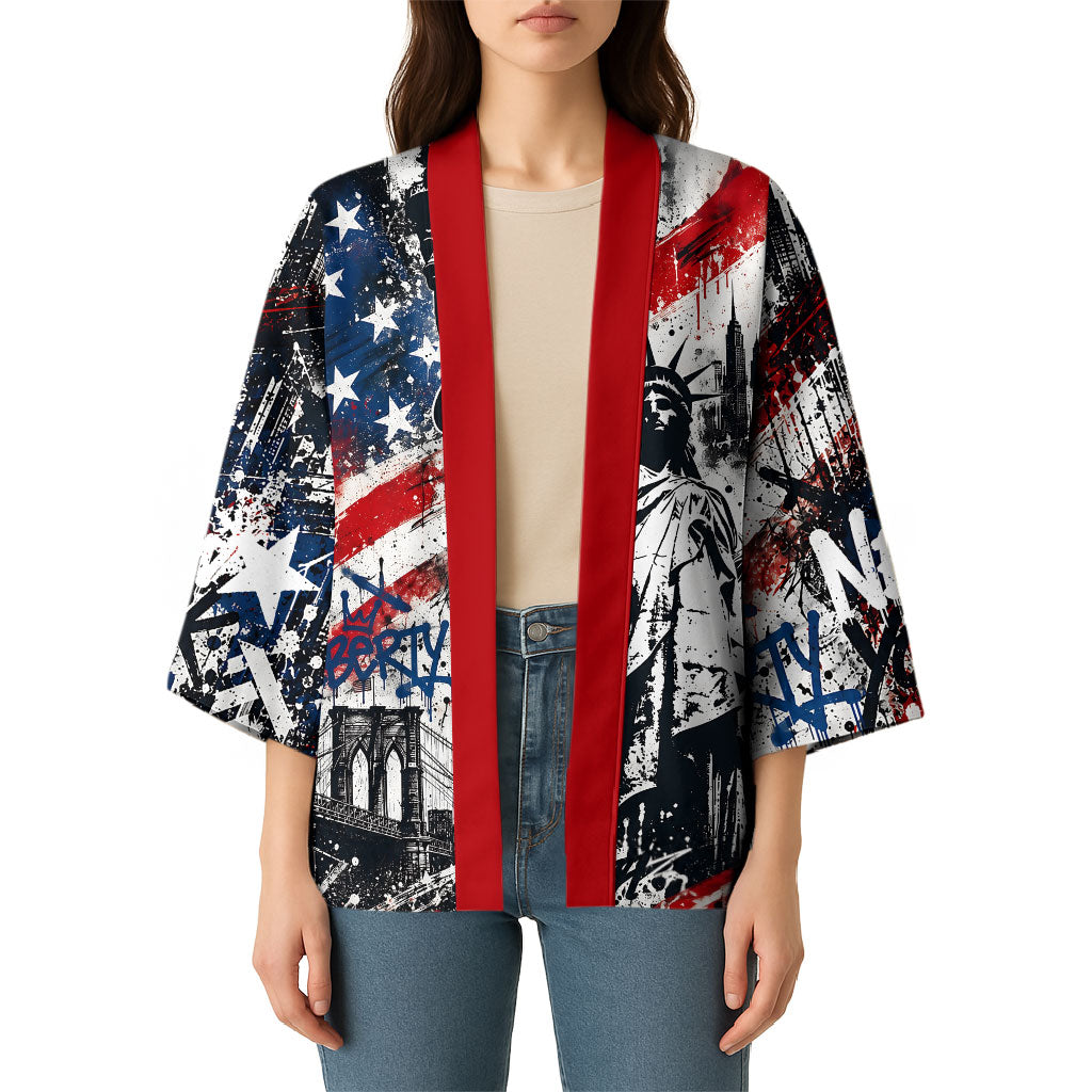 Personalized New York Statue Of Liberty Kimono Grunge Street Art NYC Skyline American Pride