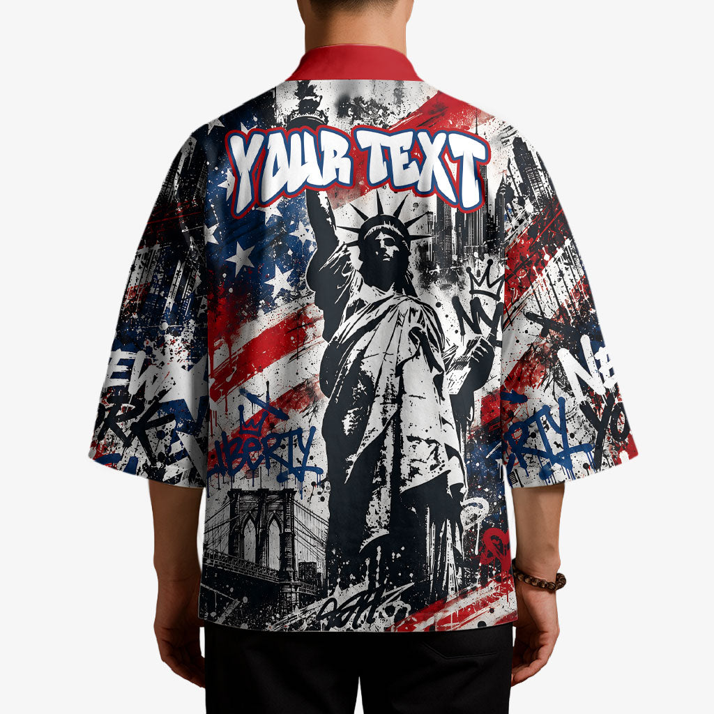 Personalized New York Statue Of Liberty Kimono Grunge Street Art NYC Skyline American Pride