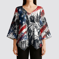 Personalized New York Statue Of Liberty Kimono Sleeve Blouse Grunge Street Art NYC Skyline American Pride