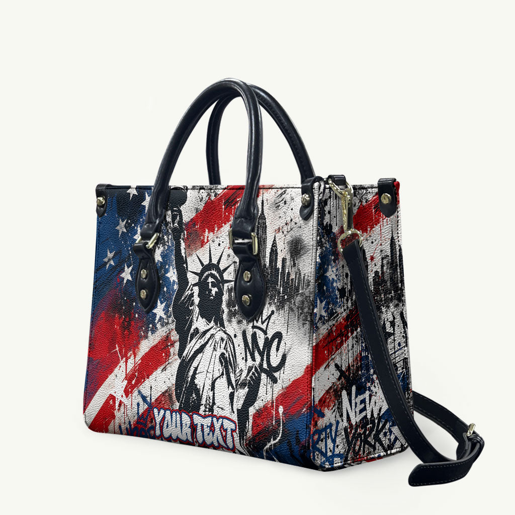 Personalized New York Statue Of Liberty Leather Bag Grunge Street Art NYC Skyline American Pride