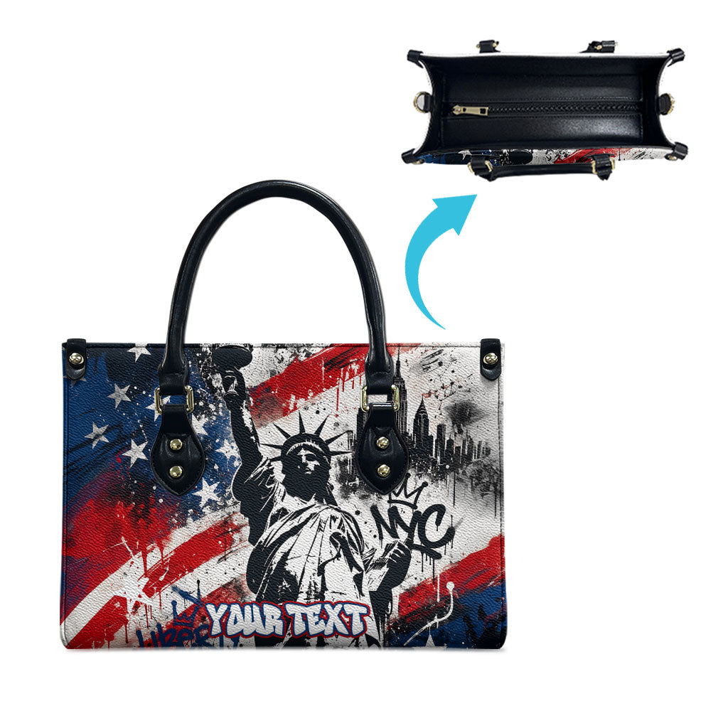 Personalized New York Statue Of Liberty Leather Bag Grunge Street Art NYC Skyline American Pride