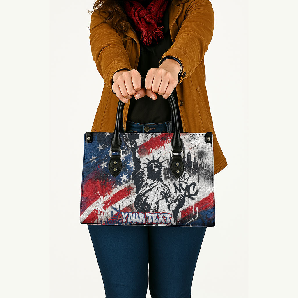 Personalized New York Statue Of Liberty Leather Bag Grunge Street Art NYC Skyline American Pride