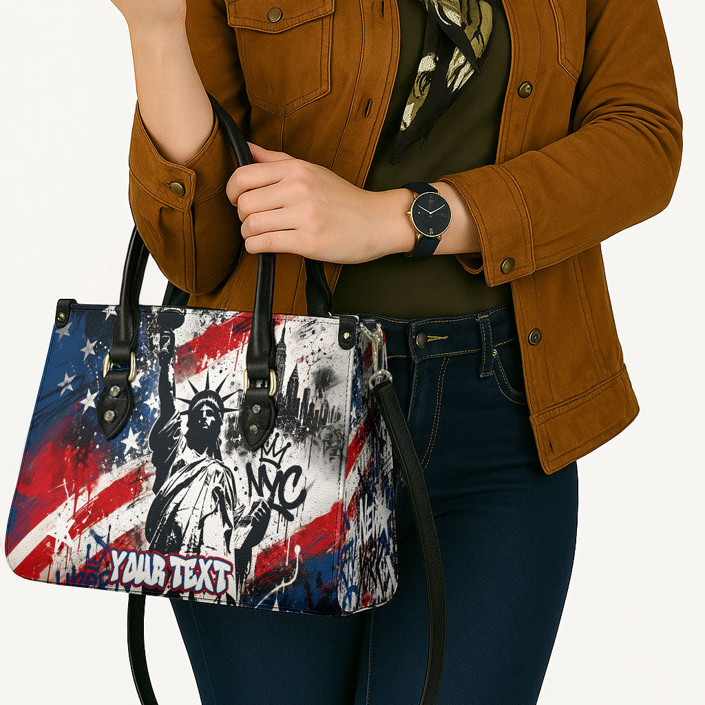 Personalized New York Statue Of Liberty Leather Bag Grunge Street Art NYC Skyline American Pride