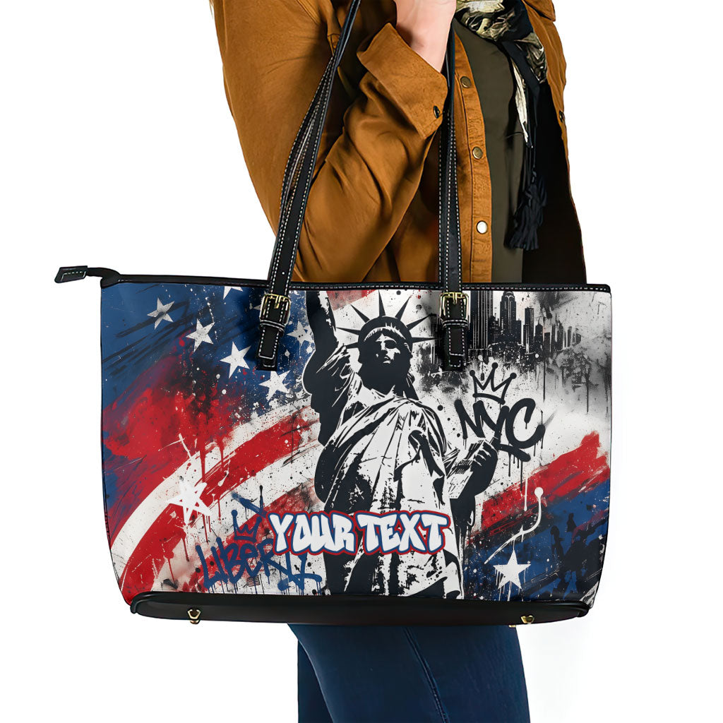 Personalized New York Statue Of Liberty Leather Tote Bag Grunge Street Art NYC Skyline American Pride