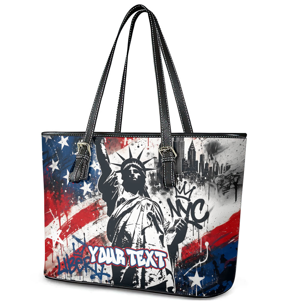 Personalized New York Statue Of Liberty Leather Tote Bag Grunge Street Art NYC Skyline American Pride
