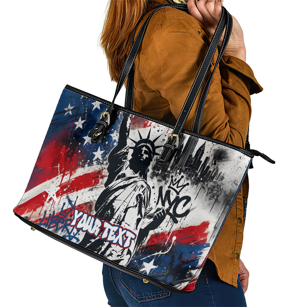 Personalized New York Statue Of Liberty Leather Tote Bag Grunge Street Art NYC Skyline American Pride