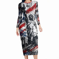 Personalized New York Statue Of Liberty Long Sleeve Bodycon Dress Grunge Street Art NYC Skyline American Pride