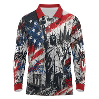 Personalized New York Statue Of Liberty Long Sleeve Polo Shirt Grunge Street Art NYC Skyline American Pride