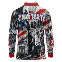 Personalized New York Statue Of Liberty Long Sleeve Polo Shirt Grunge Street Art NYC Skyline American Pride