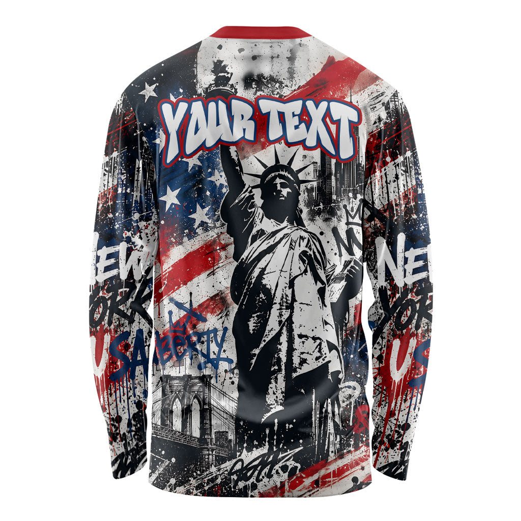 Personalized New York Statue Of Liberty Long Sleeve Shirt Grunge Street Art NYC Skyline American Pride