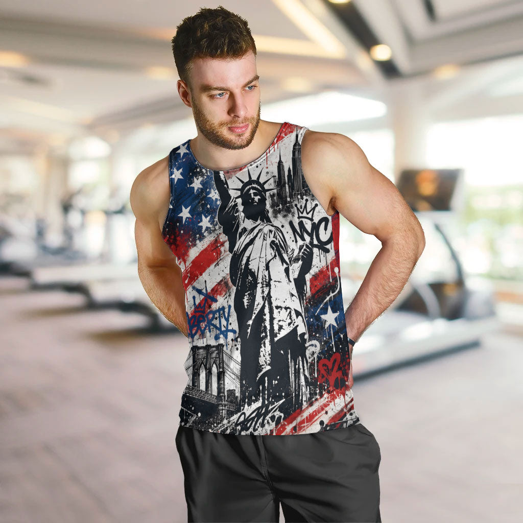 Personalized New York Statue Of Liberty Men Tank Top Grunge Street Art NYC Skyline American Pride