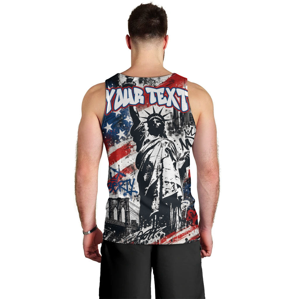 Personalized New York Statue Of Liberty Men Tank Top Grunge Street Art NYC Skyline American Pride