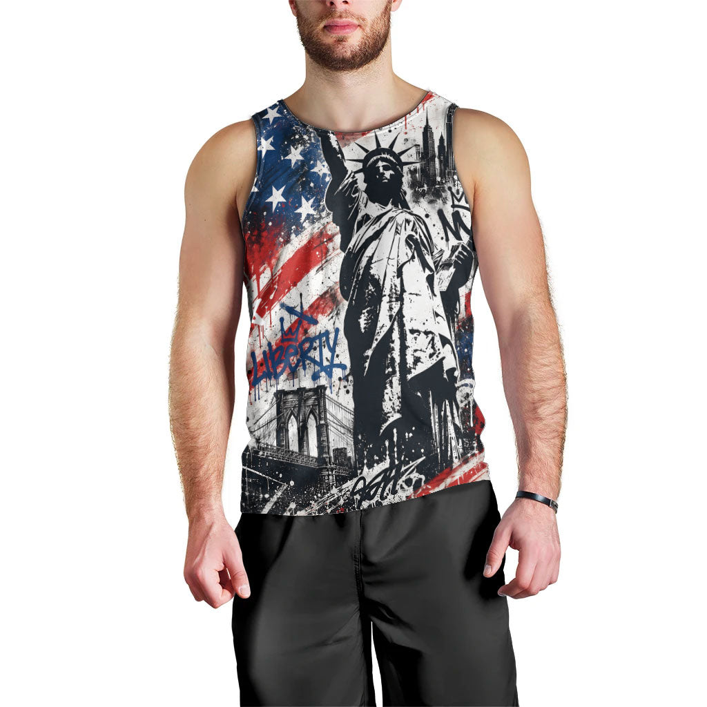 Personalized New York Statue Of Liberty Men Tank Top Grunge Street Art NYC Skyline American Pride