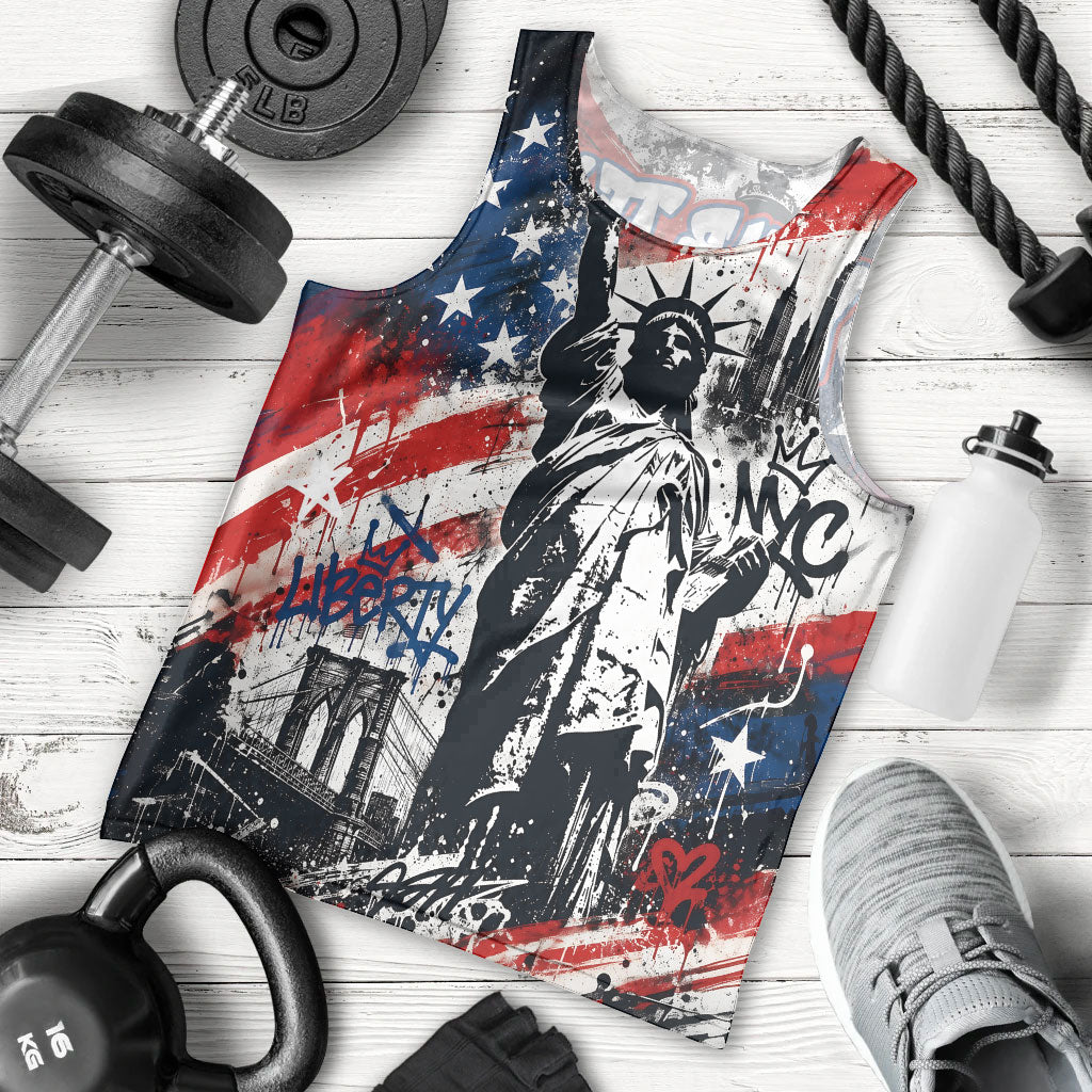 Personalized New York Statue Of Liberty Men Tank Top Grunge Street Art NYC Skyline American Pride