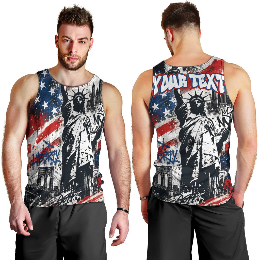 Personalized New York Statue Of Liberty Men Tank Top Grunge Street Art NYC Skyline American Pride