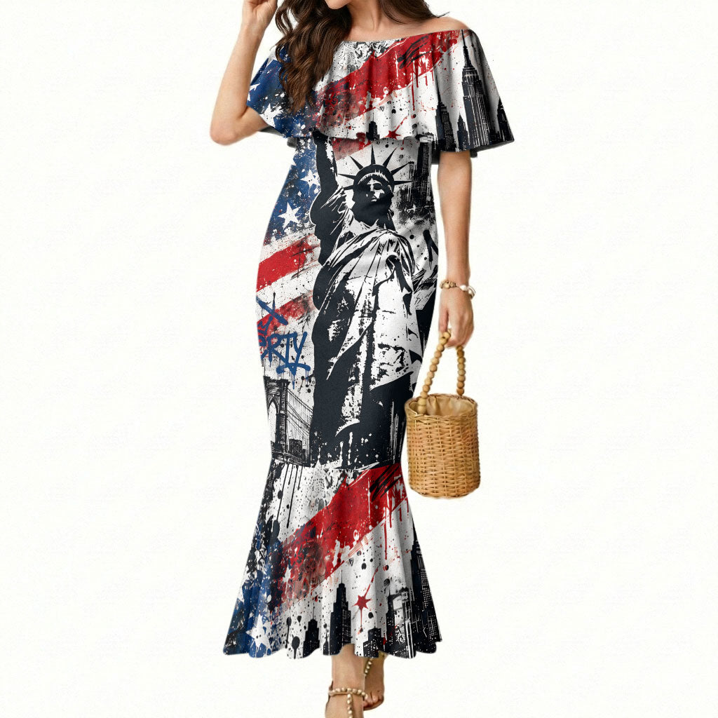 Personalized New York Statue Of Liberty Mermaid Dress Grunge Street Art NYC Skyline American Pride