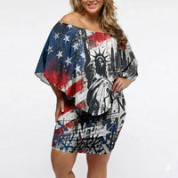 Personalized New York Statue Of Liberty Off Shoulder Short Dress Grunge Street Art NYC Skyline American Pride