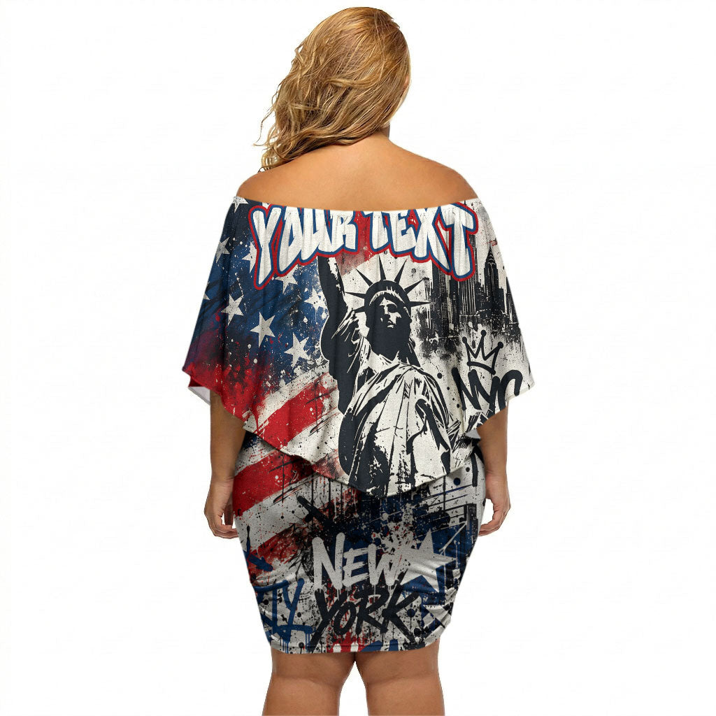 Personalized New York Statue Of Liberty Off Shoulder Short Dress Grunge Street Art NYC Skyline American Pride