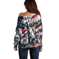Personalized New York Statue Of Liberty Off Shoulder Sweater Grunge Street Art NYC Skyline American Pride