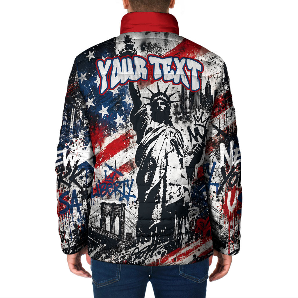 Personalized New York Statue Of Liberty Padded Jacket Grunge Street Art NYC Skyline American Pride