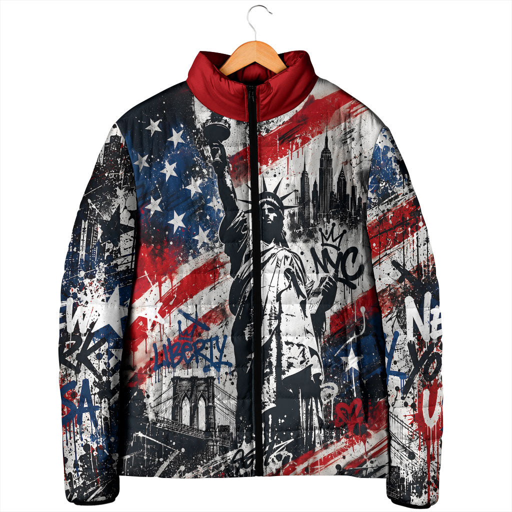 Personalized New York Statue Of Liberty Padded Jacket Grunge Street Art NYC Skyline American Pride