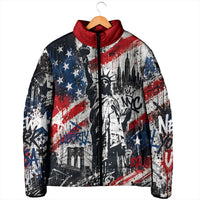 Personalized New York Statue Of Liberty Padded Jacket Grunge Street Art NYC Skyline American Pride