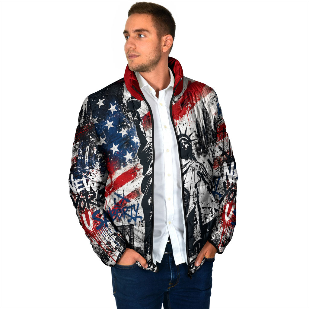 Personalized New York Statue Of Liberty Padded Jacket Grunge Street Art NYC Skyline American Pride