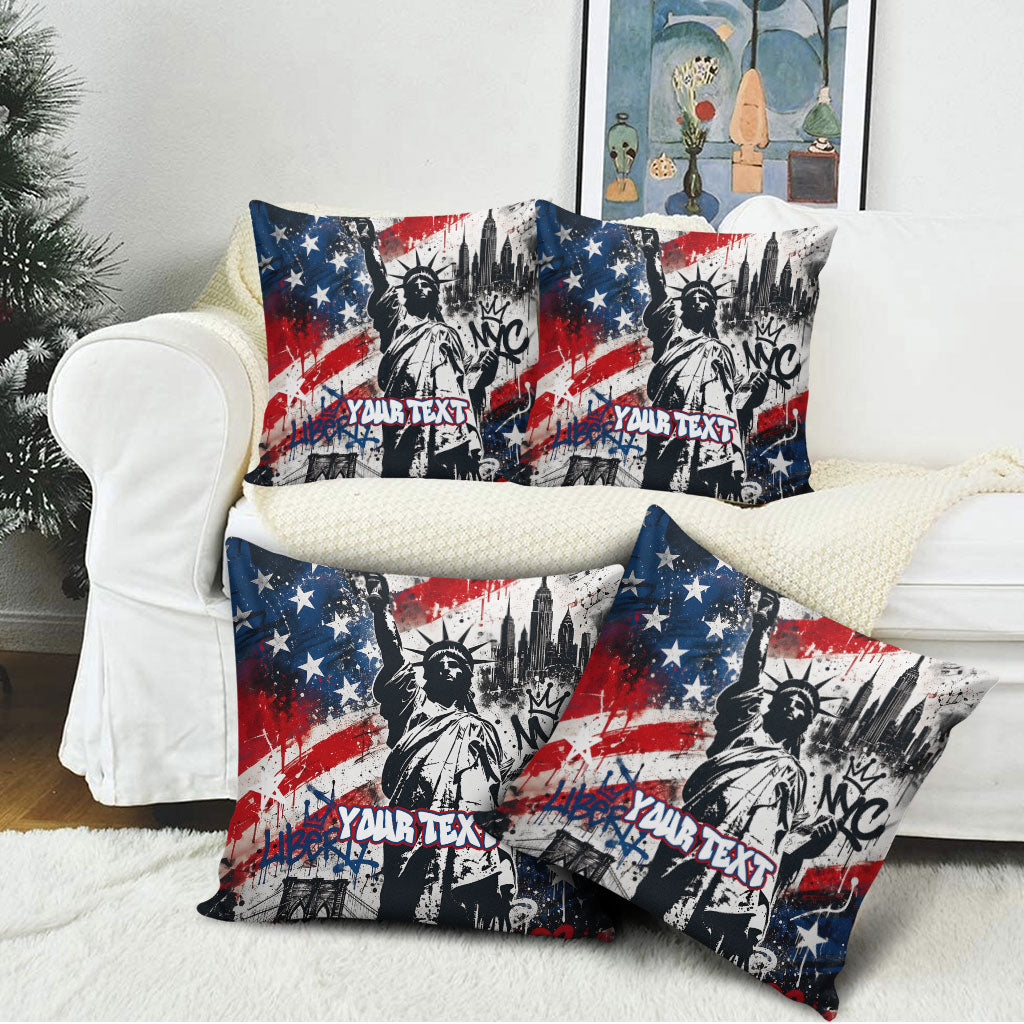 Personalized New York Statue Of Liberty Pillow Cover Grunge Street Art NYC Skyline American Pride