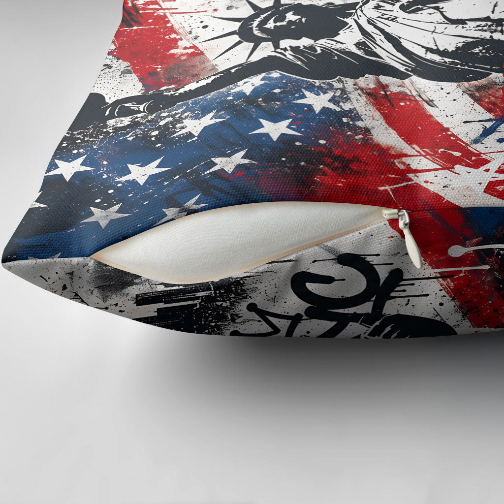 Personalized New York Statue Of Liberty Pillow Cover Grunge Street Art NYC Skyline American Pride