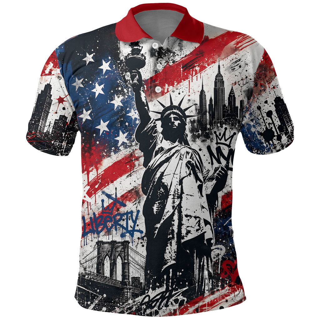 Personalized New York Statue Of Liberty Polo Shirt Grunge Street Art NYC Skyline American Pride
