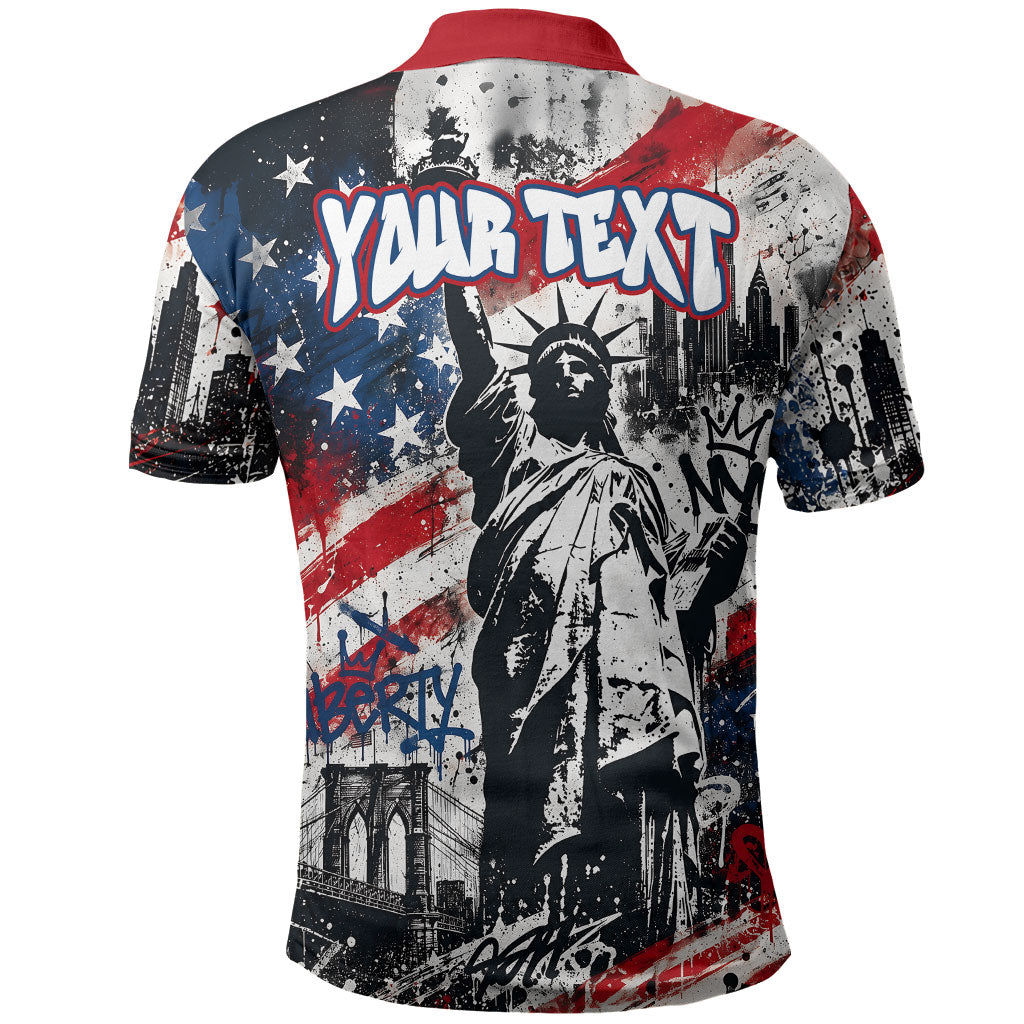 Personalized New York Statue Of Liberty Polo Shirt Grunge Street Art NYC Skyline American Pride