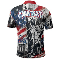 Personalized New York Statue Of Liberty Polo Shirt Grunge Street Art NYC Skyline American Pride