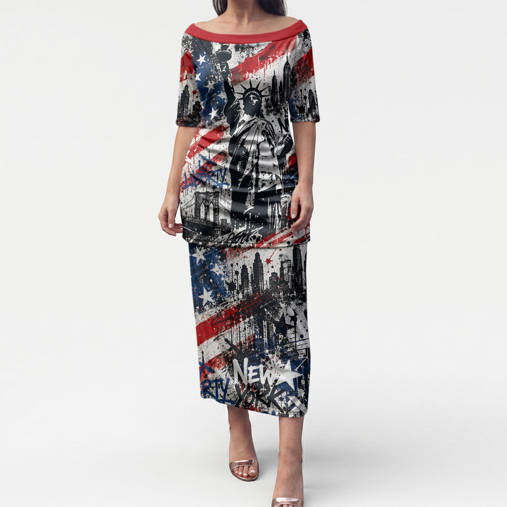 Personalized New York Statue Of Liberty Puletasi Grunge Street Art NYC Skyline American Pride