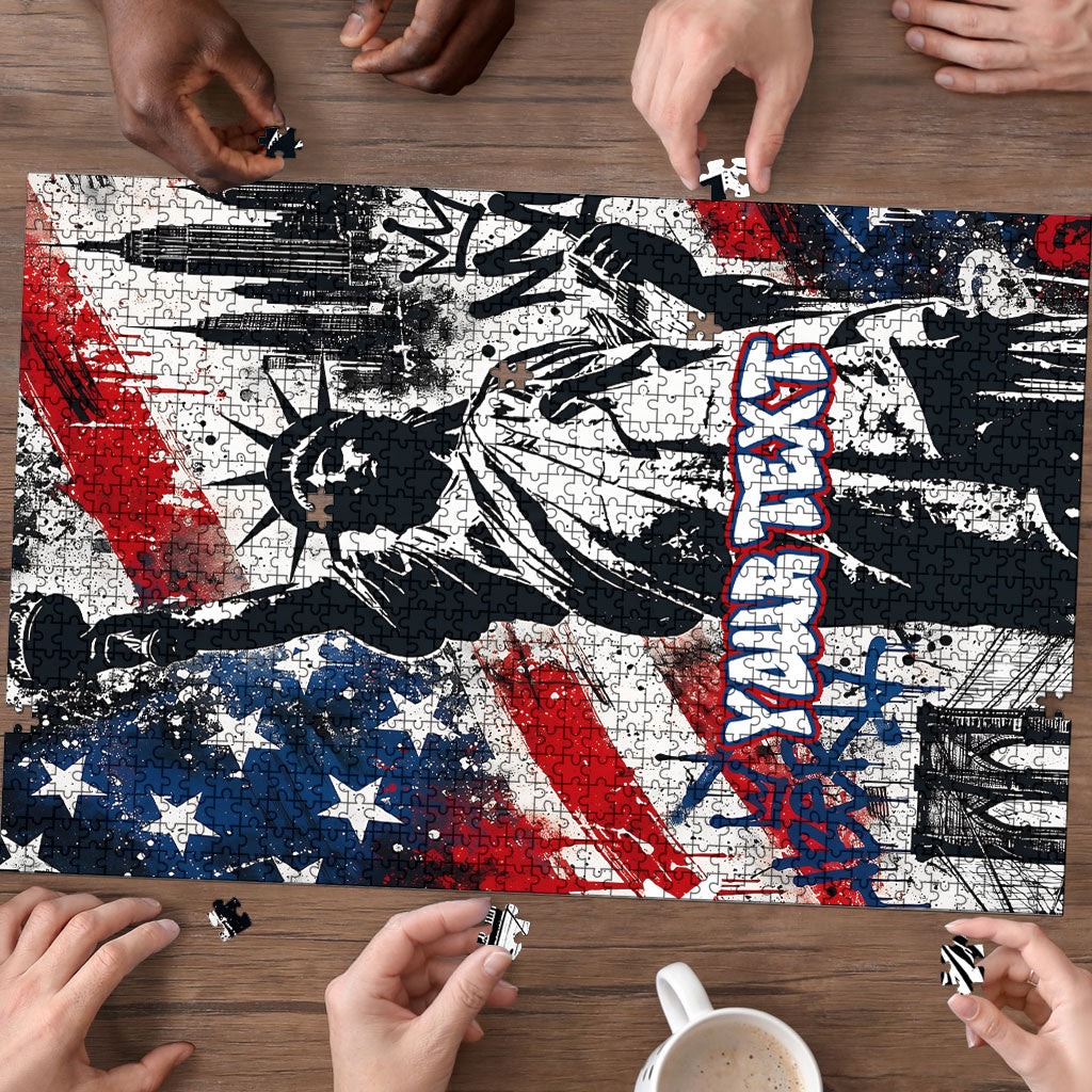 Personalized New York Statue Of Liberty Puzzle Grunge Street Art NYC Skyline American Pride
