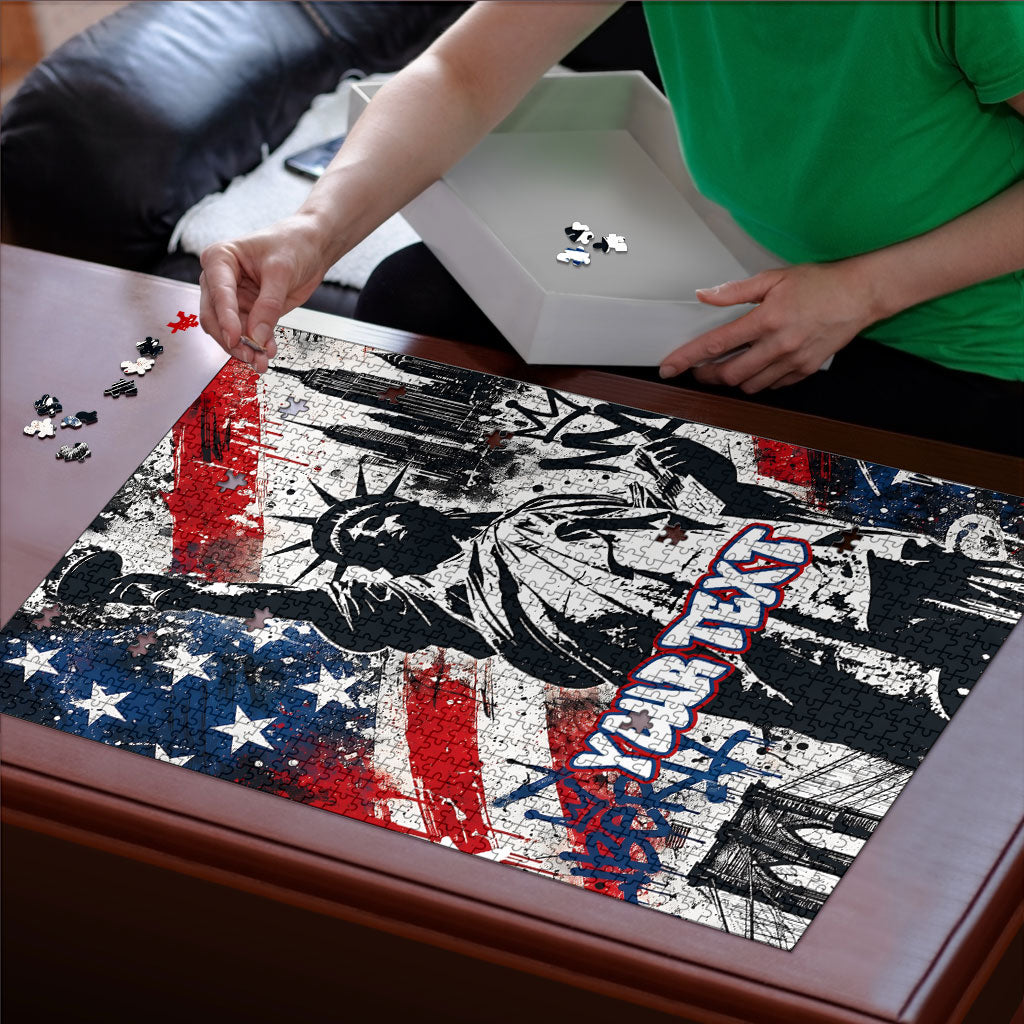 Personalized New York Statue Of Liberty Puzzle Grunge Street Art NYC Skyline American Pride