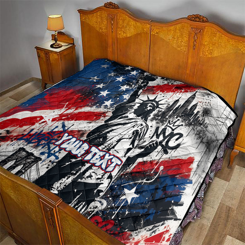 Personalized New York Statue Of Liberty Quilt Grunge Street Art NYC Skyline American Pride