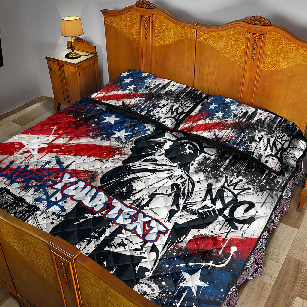 Personalized New York Statue Of Liberty Quilt Bed Set Grunge Street Art NYC Skyline American Pride