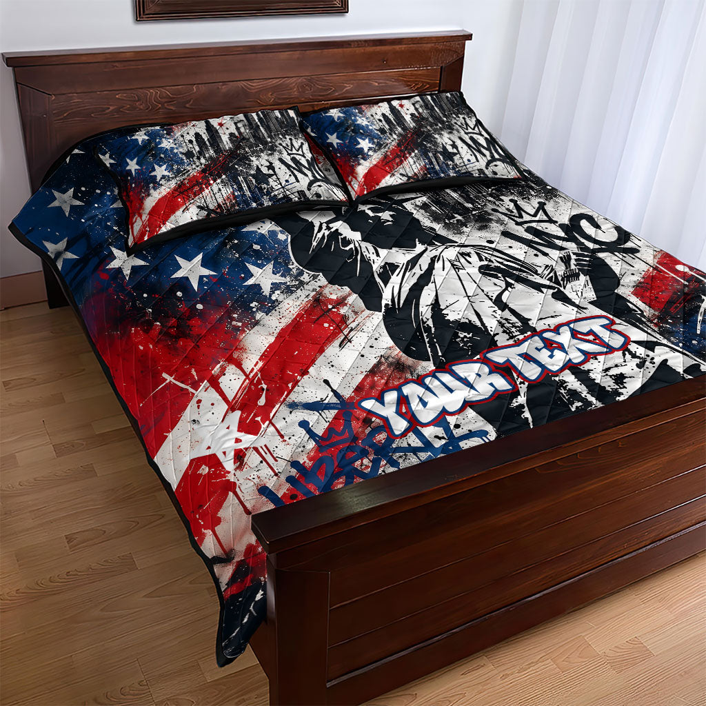 Personalized New York Statue Of Liberty Quilt Bed Set Grunge Street Art NYC Skyline American Pride