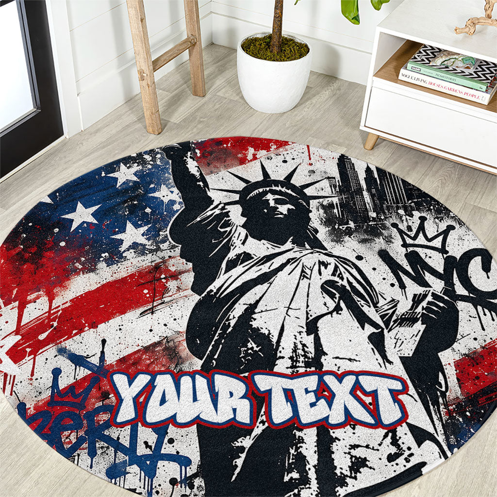 Personalized New York Statue Of Liberty Round Carpet Grunge Street Art NYC Skyline American Pride
