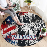 Personalized New York Statue Of Liberty Round Carpet Grunge Street Art NYC Skyline American Pride