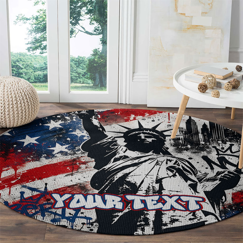Personalized New York Statue Of Liberty Round Carpet Grunge Street Art NYC Skyline American Pride