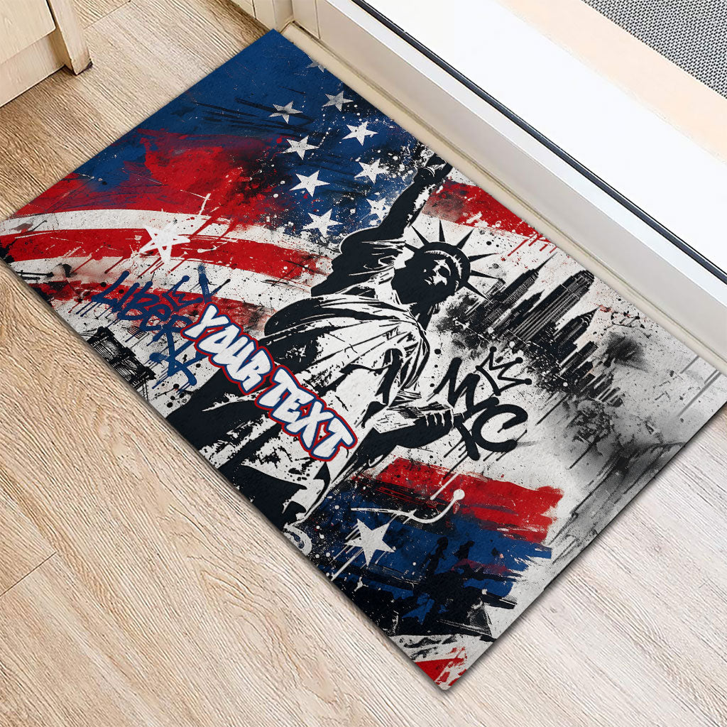 Personalized New York Statue Of Liberty Rubber Doormat Grunge Street Art NYC Skyline American Pride