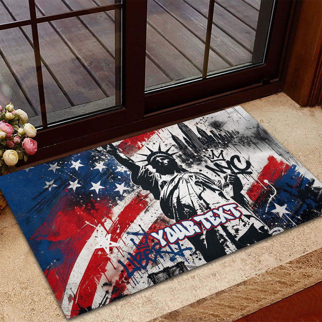 Personalized New York Statue Of Liberty Rubber Doormat Grunge Street Art NYC Skyline American Pride