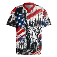 Personalized New York Statue Of Liberty Rugby Jersey Grunge Street Art NYC Skyline American Pride