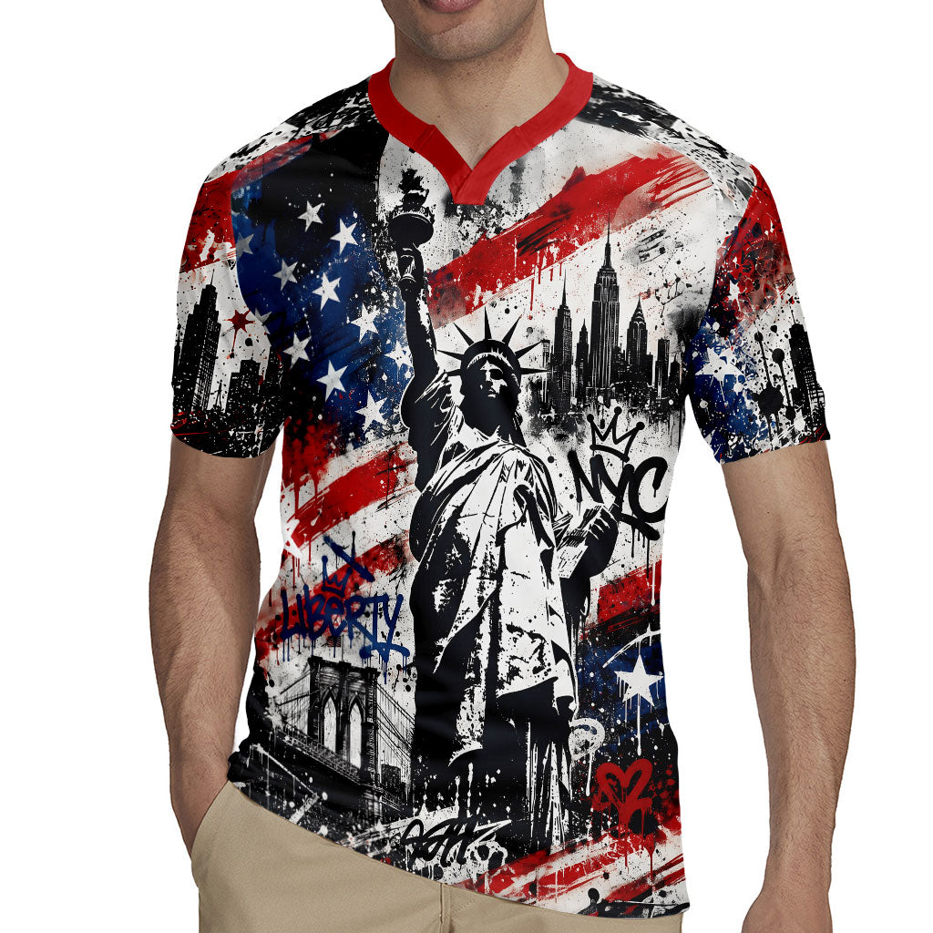 Personalized New York Statue Of Liberty Rugby Jersey Grunge Street Art NYC Skyline American Pride