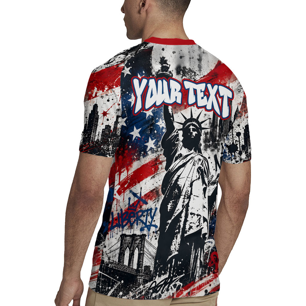 Personalized New York Statue Of Liberty Rugby Jersey Grunge Street Art NYC Skyline American Pride